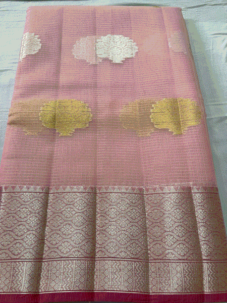 Naveena Kapoor In Kota Doria Silver and Gold Boota Saree With Matching Pallu. Available In 4 Colours.