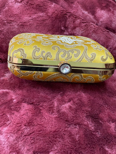 Brocade Square Clutch With Both Side Same Design And Sling Chain Included