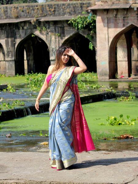 Megha Rathod In Chanderi Cotton Silk Golden Zari Designer Sari. Available In 5 Colours.