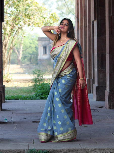 Megha Rathod In Chanderi Cotton Silk Golden Zari Designer Sari. Available In 5 Colours.