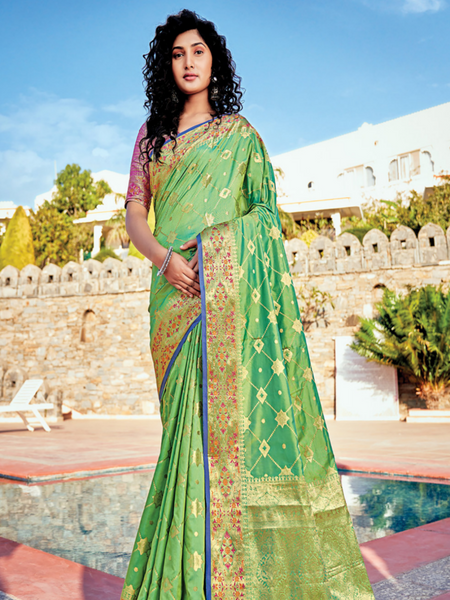Banarsi Silk Saree. Available in 6 colours.