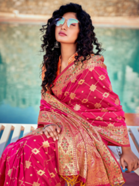 Banarsi Silk Saree. Available in 6 colours.