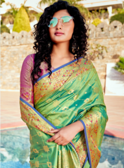 Banarsi Silk Saree. Available in 6 colours.