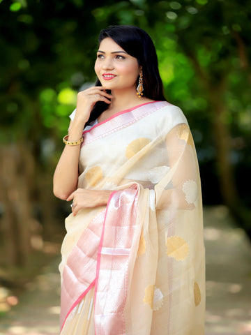 Bhawna Verma In Kota Doria Silver and Gold Boota Saree with matching Pallu. Available in 2 colours.