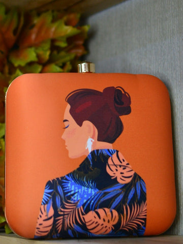 Art Printed on Silk Rectangular Clutch With Both Side Same Design