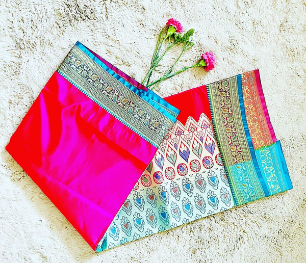Pink Colour Paithani Saree with Contrast Turquoise Pallu