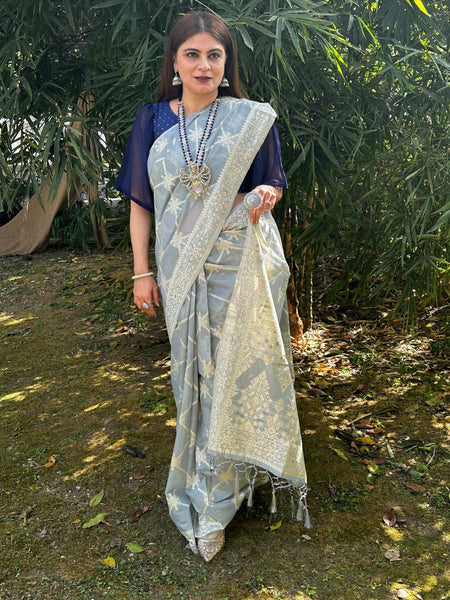 Naveena Kapoor In Banarsi Blended Cotton Silk Saree. Available In 4 Colours