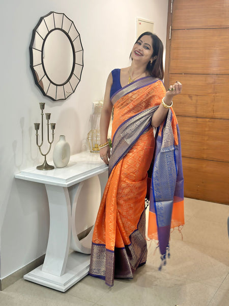 Reena Dwivedi In Banarsi Georgette Silk Sari. Available In 3 Colours