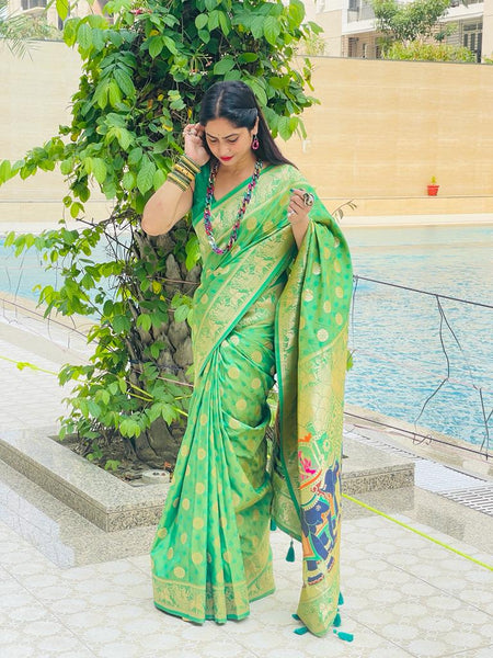 Reena Dwivedi In Handmade Banarsi Silk Designer Saree With Booti Work. Available In 4 Colours.