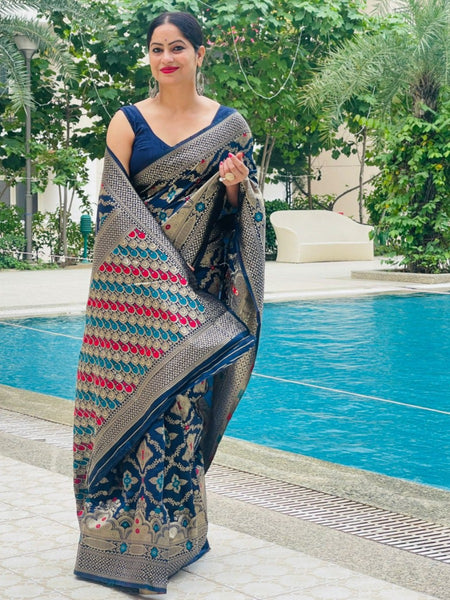 Reena Dwivedi In Banarsi Silk Saree. Available In 6 Colours.