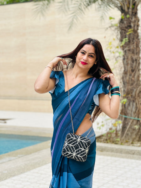 Embroidered Square Clutch With Both Side Same Design And Sling Chain Included
