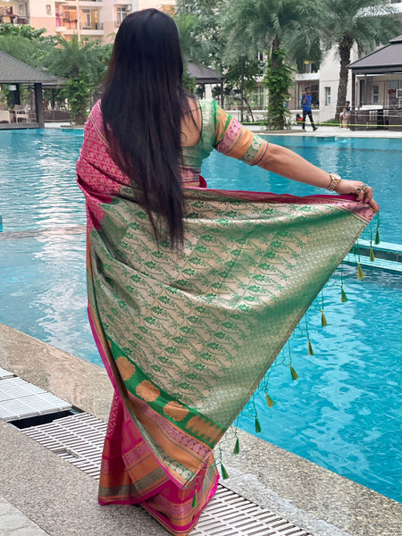 Reena Dwivedi In Pink Kanjivaram Saree With Contrast Green Pallu