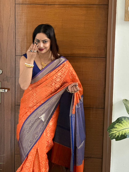 Reena Dwivedi In Banarsi Georgette Silk Sari. Available In 3 Colours