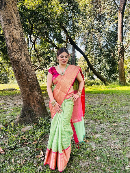 Naveena Kapoor In Banarsi Georgette Silk Sari. Available In 2 Colours