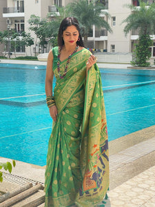 Reena Dwivedi In Handmade Banarsi Silk Designer Saree With Booti Work. Available In 4 Colours.