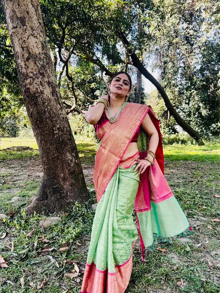Naveena Kapoor In Banarsi Georgette Silk Sari. Available In 2 Colours