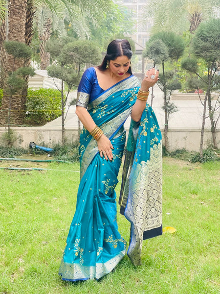 Reena Dwivedi In Handmade Designer Banarsi Silk Saree. Available In 5 Colours.