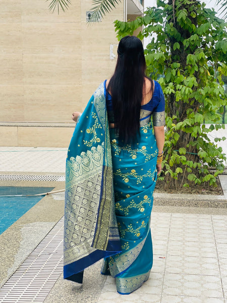 Reena Dwivedi In Handmade Designer Banarsi Silk Saree. Available In 5 Colours.